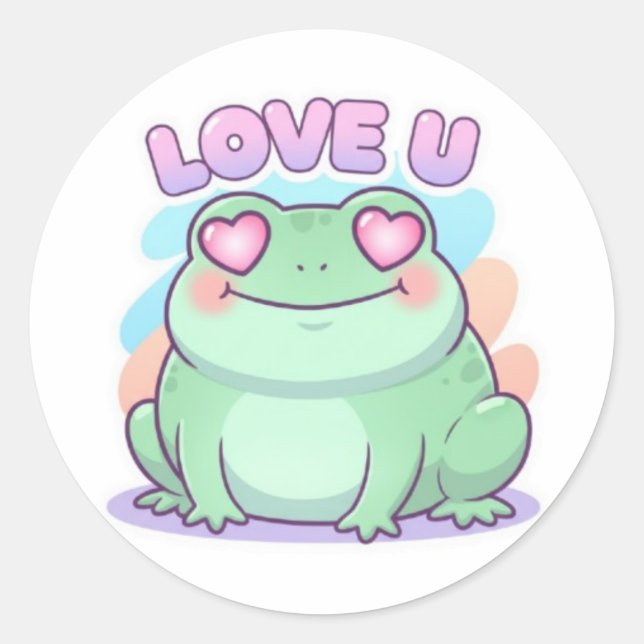 Grenouille Love U Autocollant Mignon Coeur Yeux Gr (Devant)