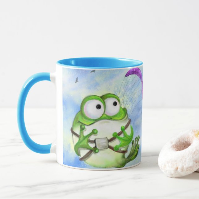Grenouille Paraglider Drôle Mug (Avec donut)