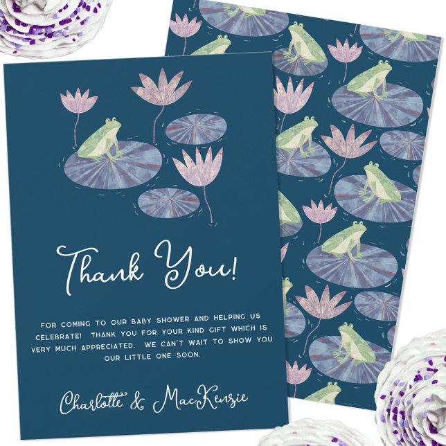 Grenouille sur un Carte de remerciements de Baby s (Frog theme baby shower thank you card with custom text)
