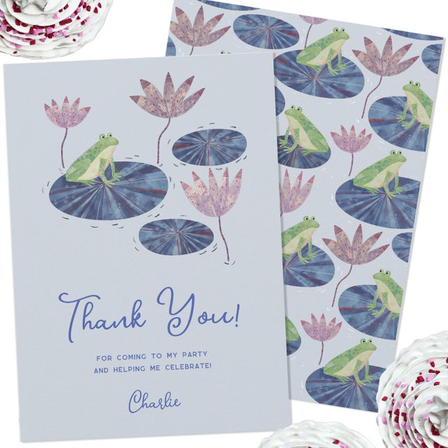 Grenouille sur une Carte de remerciements Lily Pad (Cute frog themed thank you card with custom personalized text)