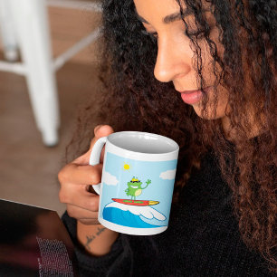 Grenouille Surfant Sur Un Océan Vague De Café Mug