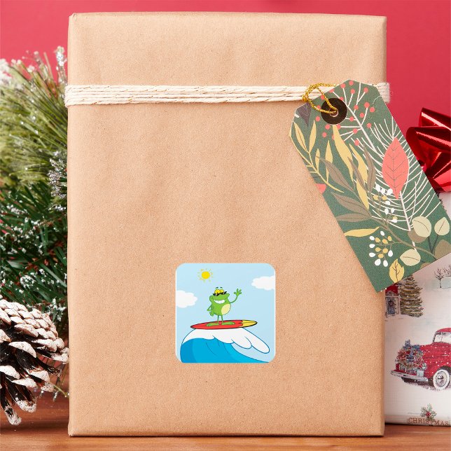 Grenouille Surfer Un Sticker Carré Vague (Créateur téléchargé)