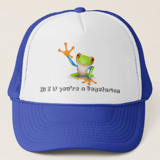 Grenouille végétarienne sur le casquette bleu de