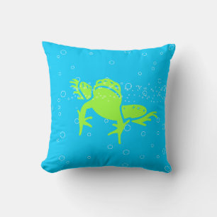Grenouille verte enfants bleu coussin