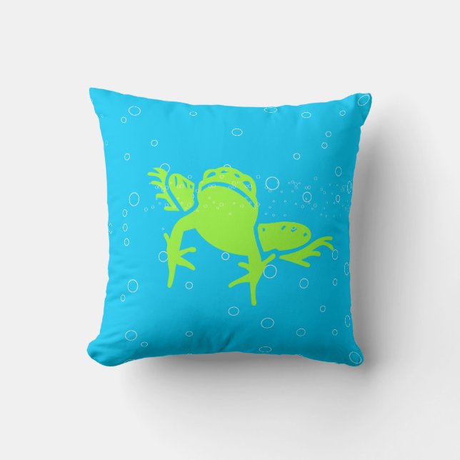 Grenouille verte enfants bleu coussin (Recto)