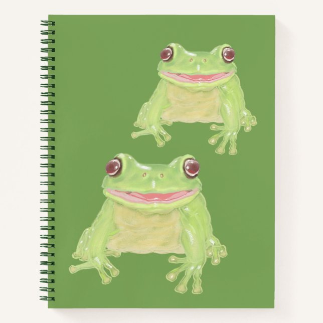 Grenouille verte mignonne - transparente.  Cahier (Devant)