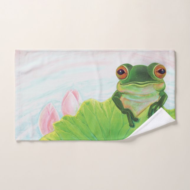 Grenouille verte Se détendre dans l'étang (Serviette à main)
