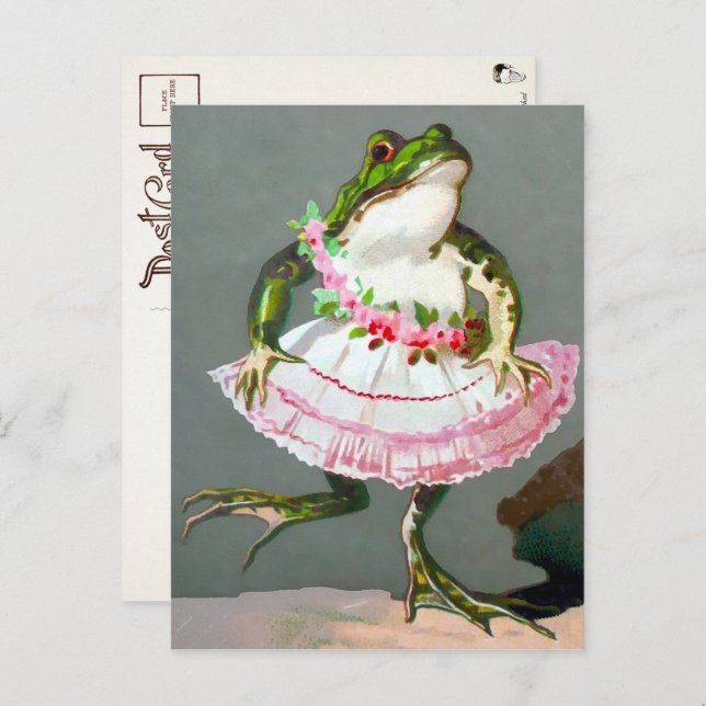 Grenouille victorienne en robe carte postale (Devant / Derrière)
