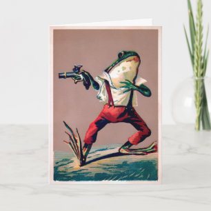 Grenouille vintage avec une carte de Fêtes de cano