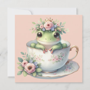 Grenouille Whimsical en Floral Teacup Carte de voe