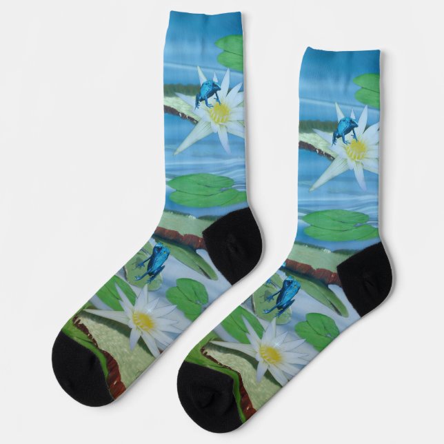 Grenouilles Bleues Sur Fleurs De Lotus, Chaussette (Gauche)