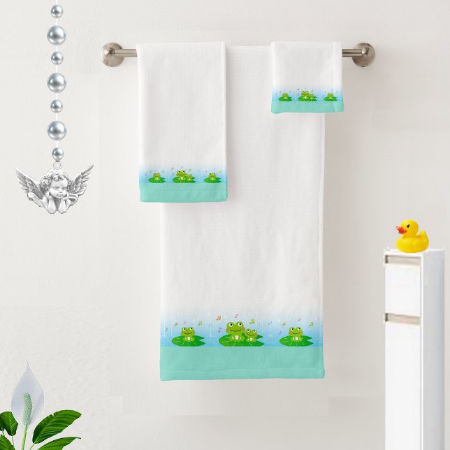 Grenouilles drôles et heureuses sur fond blanc et  (Créateur téléchargé)