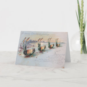 Grenouilles sur la glace Noël Carte postale Vintag