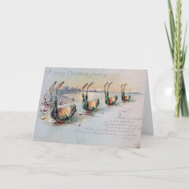 Grenouilles sur la glace Noël Carte postale Vintag (Devant)