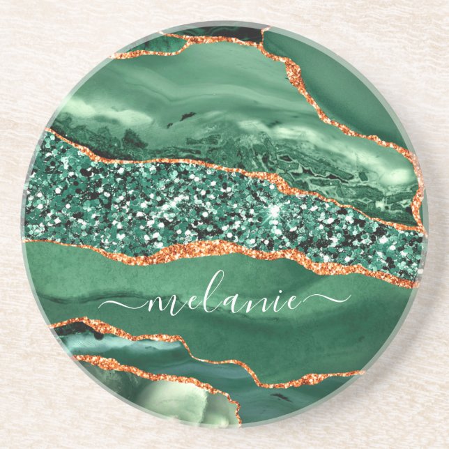 Grès Agate Green Gold Sparkle Dessous de verre en marbr (Devant)