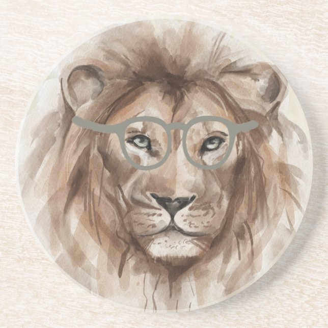Grès Aquarelle Lion Dessous de verre en Beige & Brown (Devant)