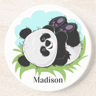 Grès Cute Panda nom personnalisé dessous de verre en gr