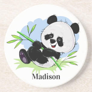 Grès Cute Panda nom personnalisé dessous de verre en gr