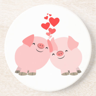 Grès De mignons cochons en Dessous de verre d'amour