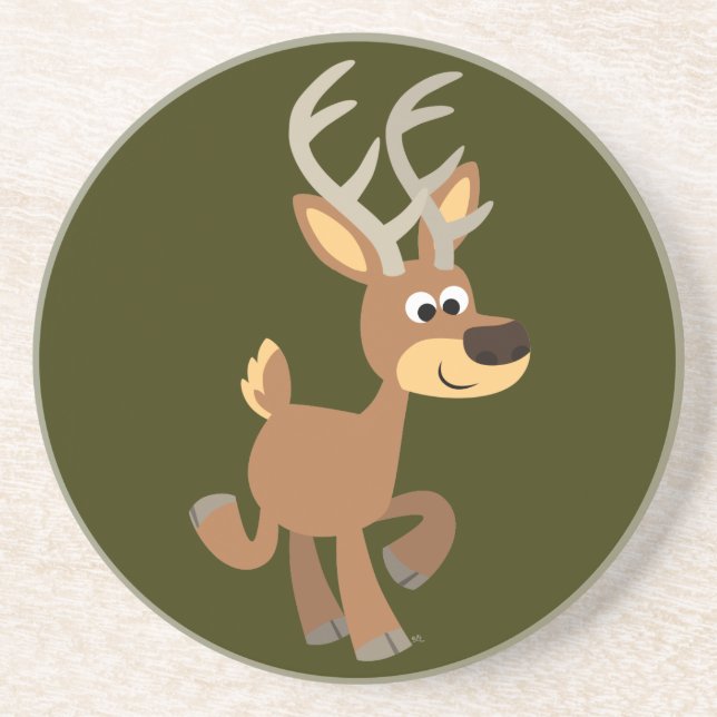 Grès Dessous de verre de cerfs en caricature mignon (Devant)