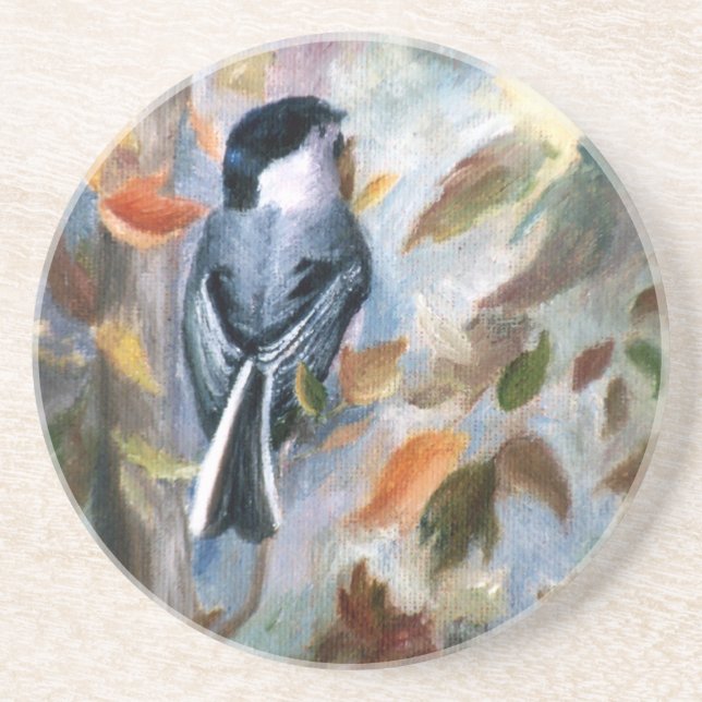 Grès Dessous de verre de Chickadee en automne (Devant)