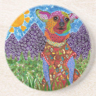 Grès Dessous de verre de chien mâché en bleu