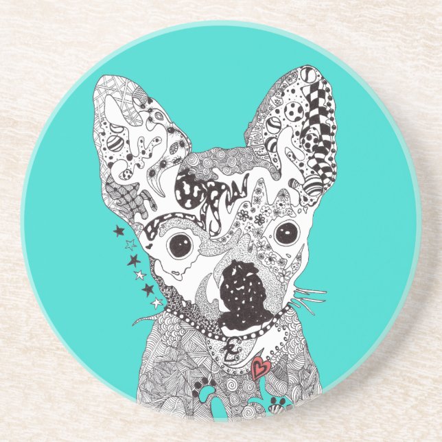 Grès Dessous de verre de chien mâché en bleu (Devant)