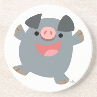 Grès Dessous de verre de cochon rebondi en caricature m