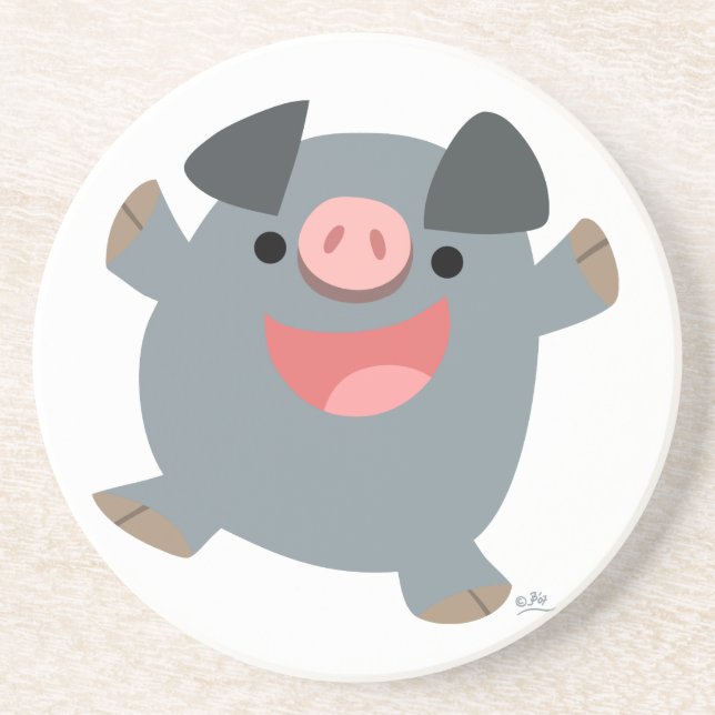 Grès Dessous de verre de cochon rebondi en caricature m (Devant)