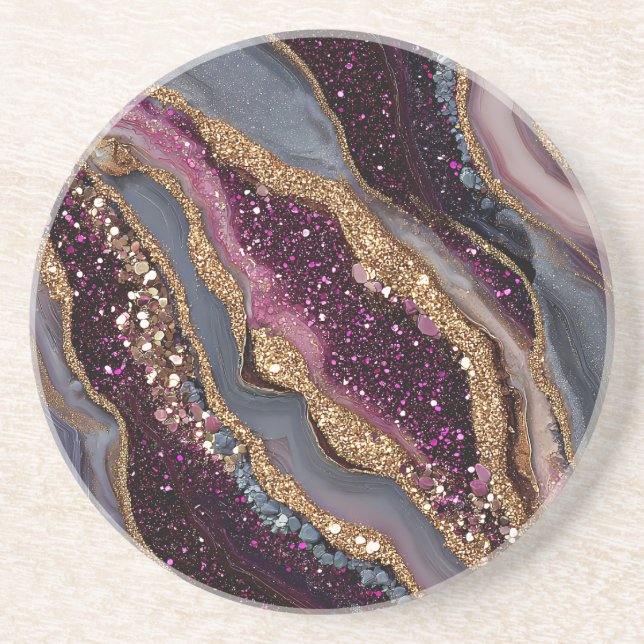 Grès Dessous de verre en agate pailleté bohème (Devant)