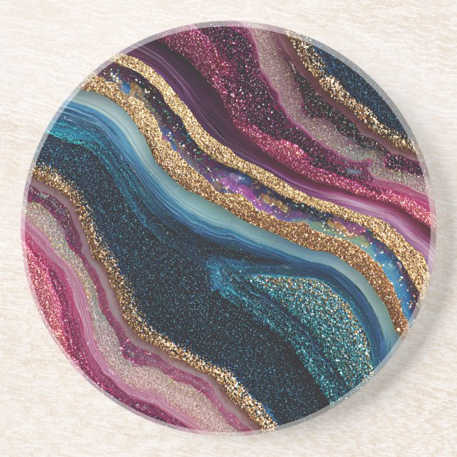 Grès Dessous de verre en agate pailleté boho (Devant)