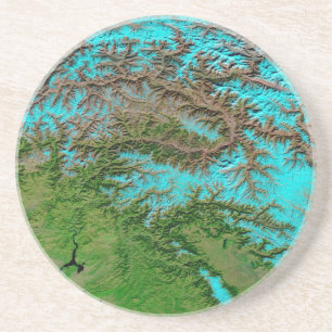 Grès Dessous de verre en pierre de sable bleu aqua abst