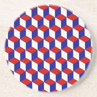 Grès Dessous de verre - Illusion de bloc en rouge, blan
