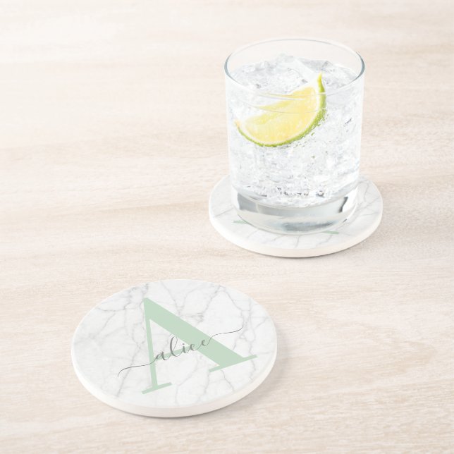 Grès Dessous de verre personnalisé en marbre à monogram (Côté)