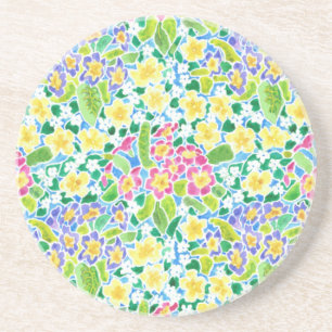 Grès Dessous de verre rond en grès, Joli Motif Primrose