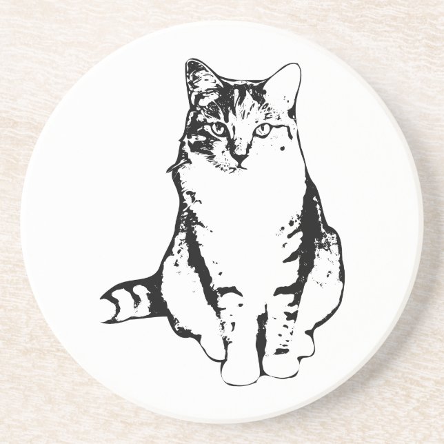 Grès Dessous de verre Tabby Cat Face Avant En Encre Élé (Devant)