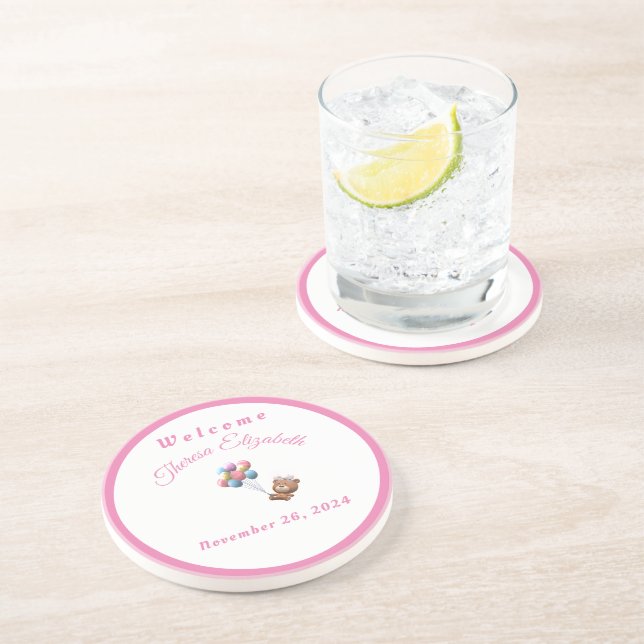 Grès Joli Ours et Ballons Fille Dessous de Verre en Grè (Côté)