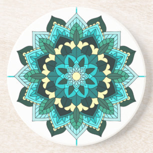 Grès Mandala Motif 02 en Dessous de verre aqua