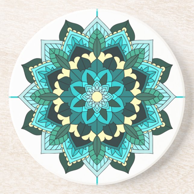 Grès Mandala Motif 02 en Dessous de verre aqua (Devant)