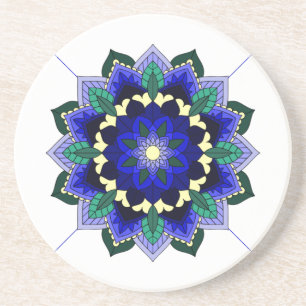 Grès Mandala Motif 02 en Dessous de verre bleu foncé