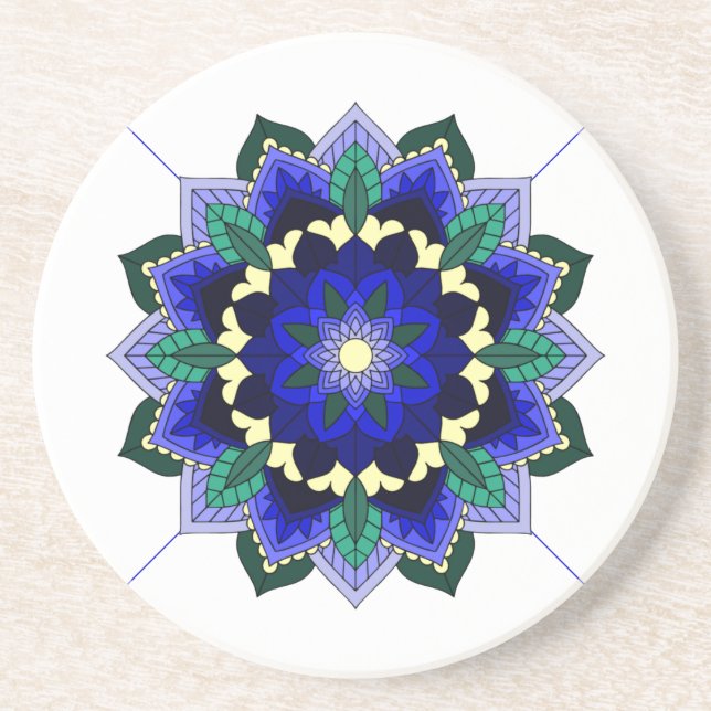 Grès Mandala Motif 02 en Dessous de verre bleu foncé (Devant)