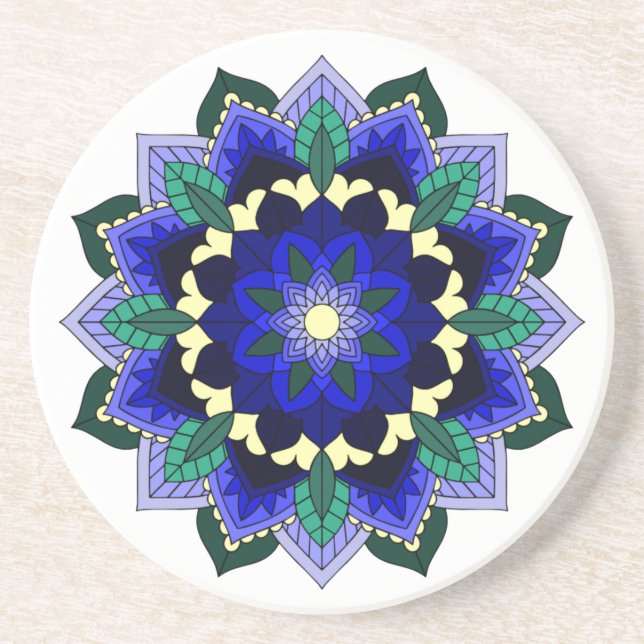 Grès Mandala Motif 02 en Dessous de verre bleu foncé (Devant)