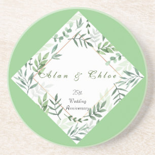 Grès Mariage botanique vert simple Dessous de verre en