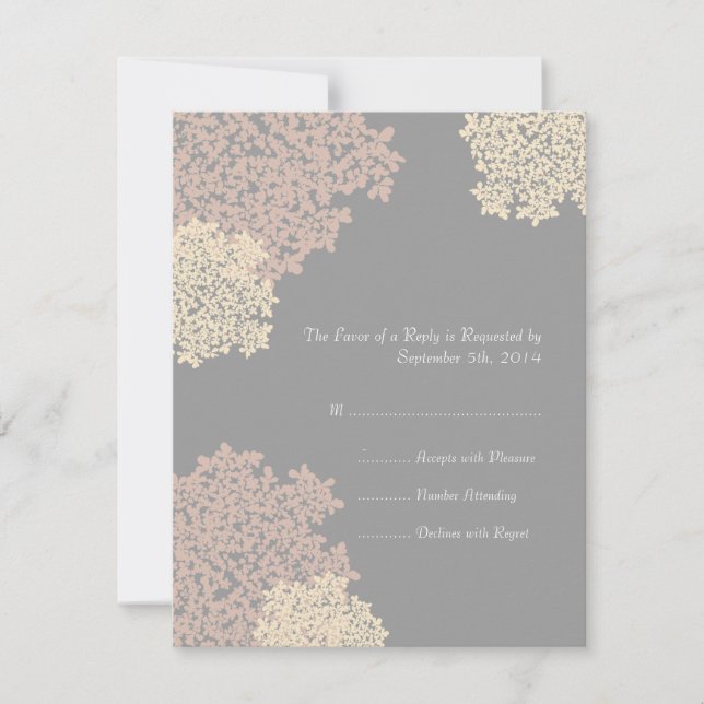 Grey and Cream Queen Anne's Lace Wedding RSVP (Devant)
