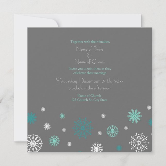Grey Aqua Neige hiver Mariage Invitation Cartes (Devant)