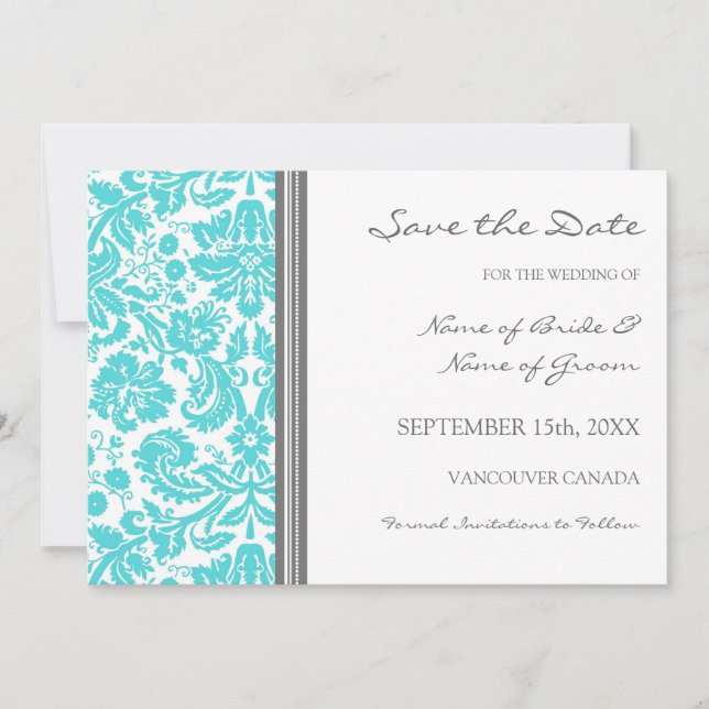 Grey Aqua Wedding Enregistrer la carte Date (Devant)
