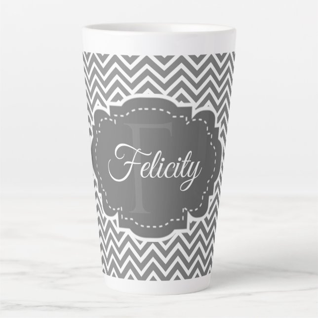 Grey Chevron Personnalisé Latte Mug (Devant)