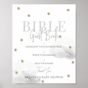 Grey Cloud Gold Star Baby shower Bible Livre d'or