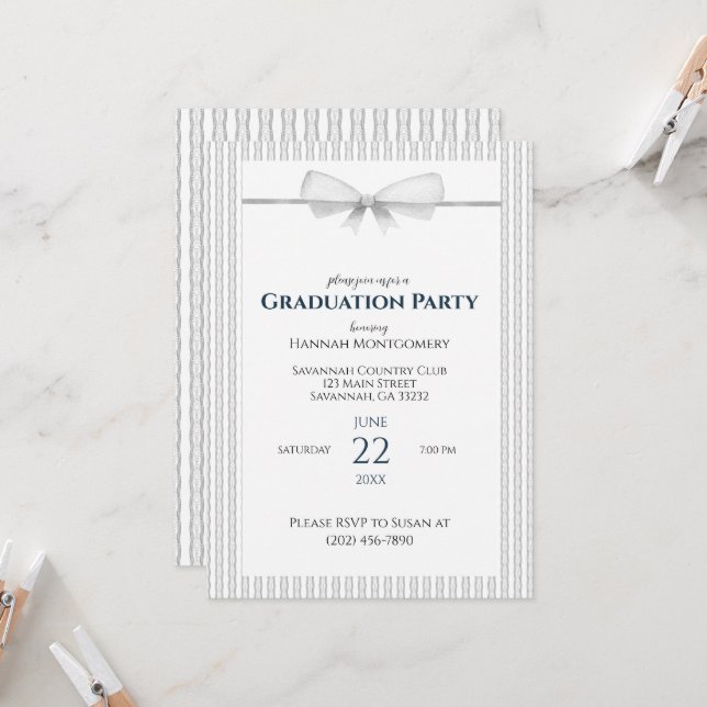 Grey Coquette Bow Graduation Invitation (Devant/Arrière en situation)