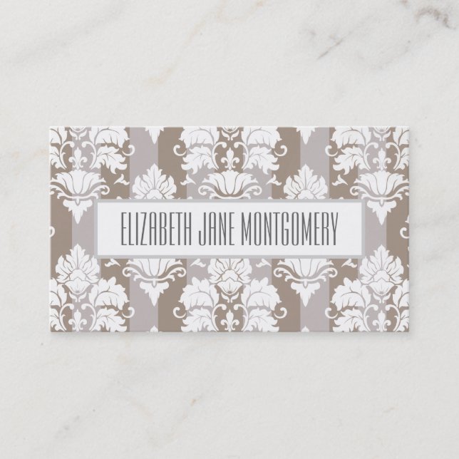 Grey Damask Carte de visite de rendez-vous moderne (Devant)